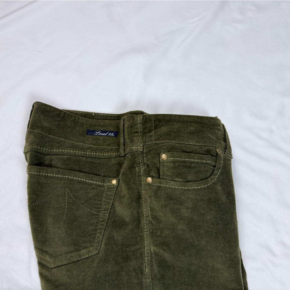 Level 99 Dark Army Green Velvet Wide Leg Flare Pants Size 29 - Picture 3 of 7